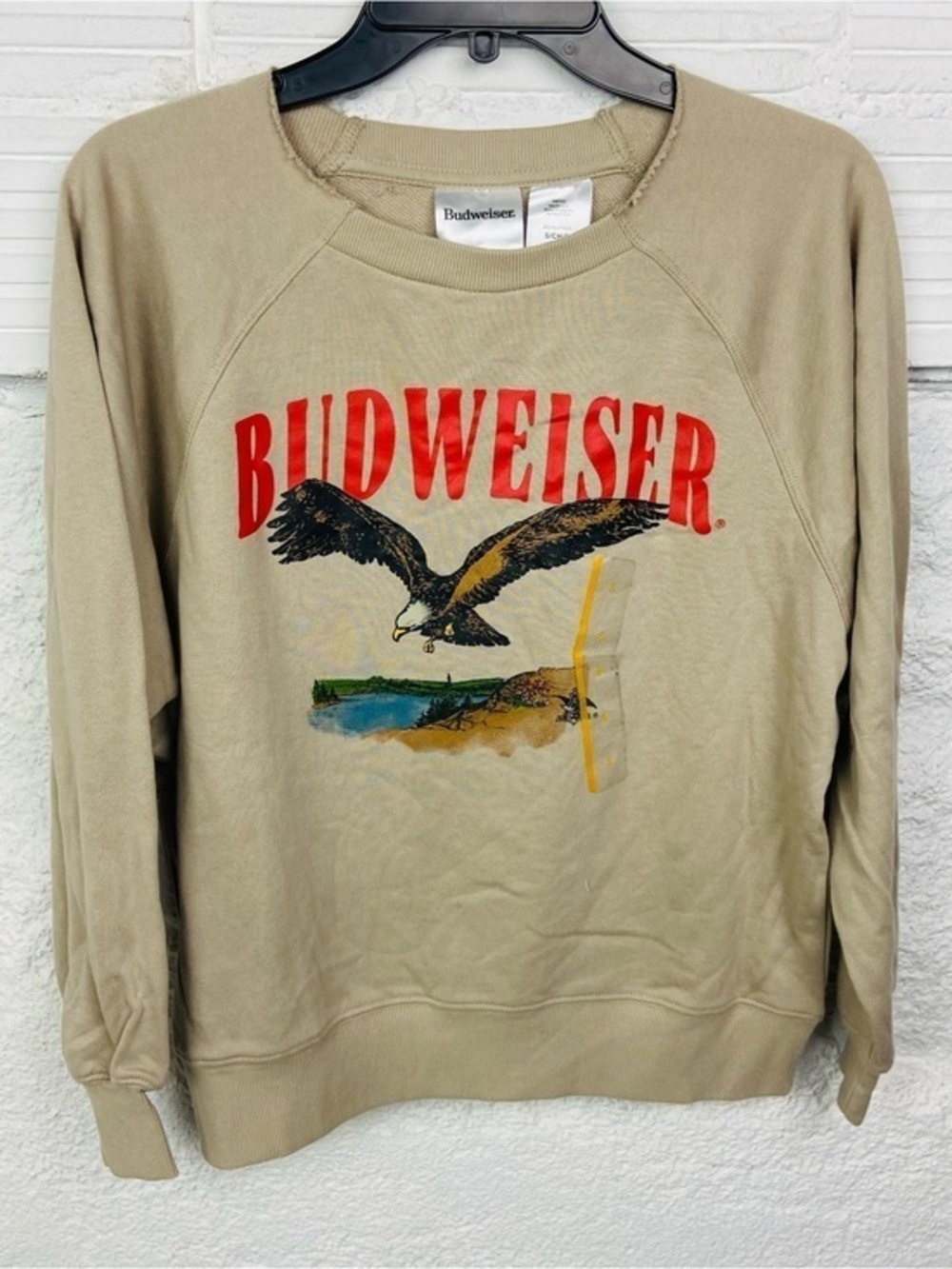 NWT Budweiser Eagle Graphic Sweatshirt - Tan with Red Logo size small